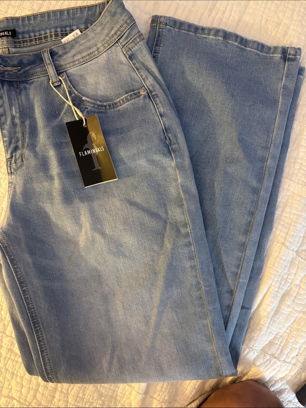 Flamingals Light Wash Women’s Jeans - Classic Straight Wide Leg